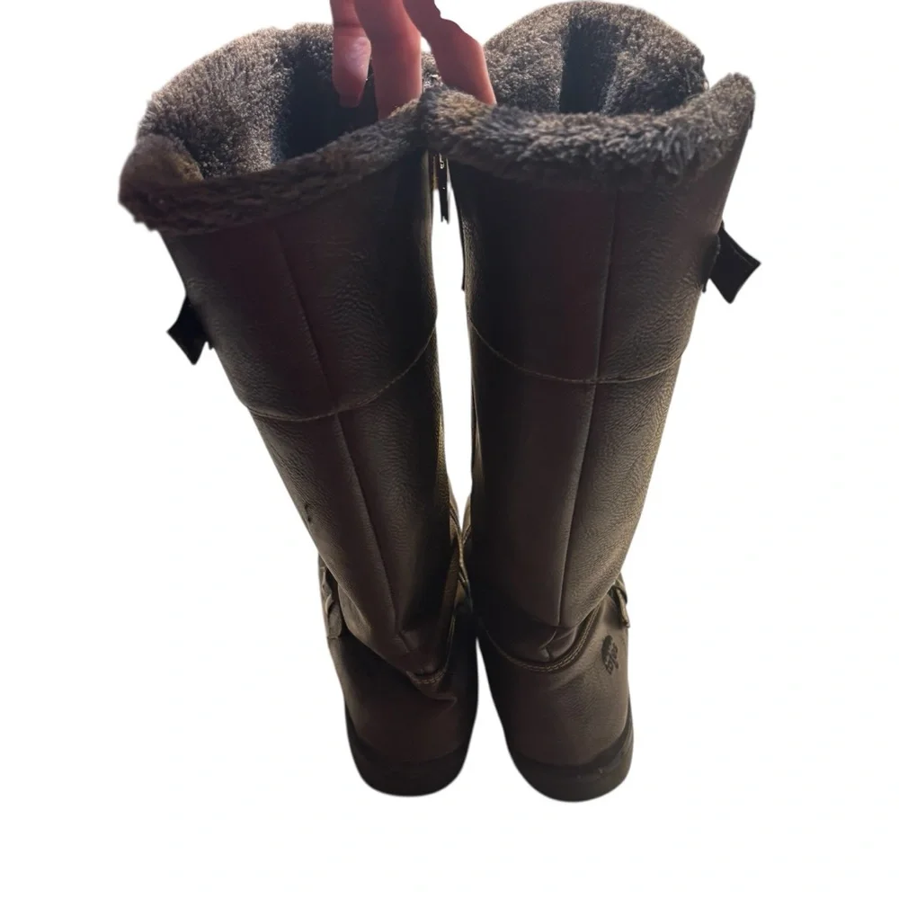 Totes Winter Boots Size 9 Scarlet Brown Faux Fur Lining Calf Height Side Zip